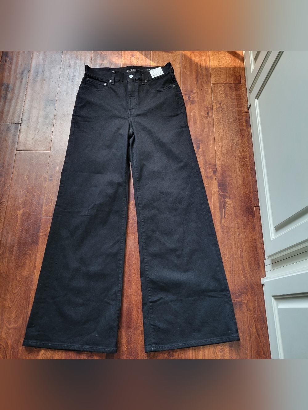 J Crew Denim Trouser Jeans Black High Rise Wide Leg Full Length 27 NWT